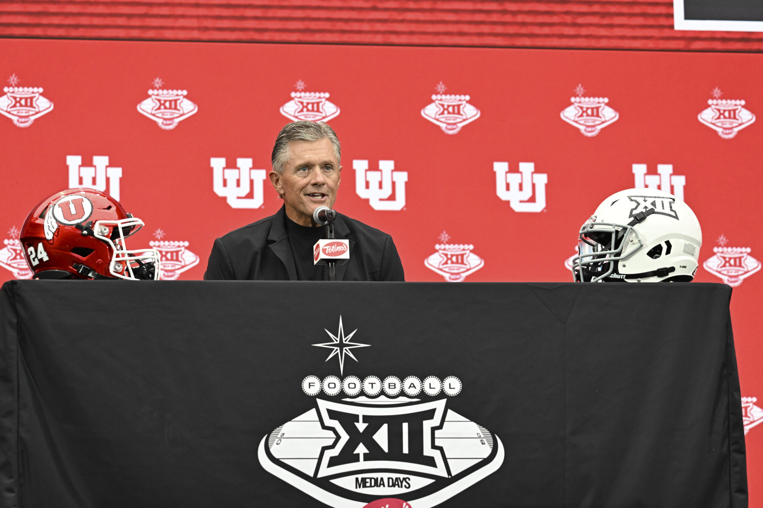 Dec 2, 2022; Las Vegas, NV, USA; Utah Utes head coach Kyle Whittingham reacts after being doused with Gatorade in the second half of the Pac-12 Championship against the Southern California Trojans at Allegiant Stadium.