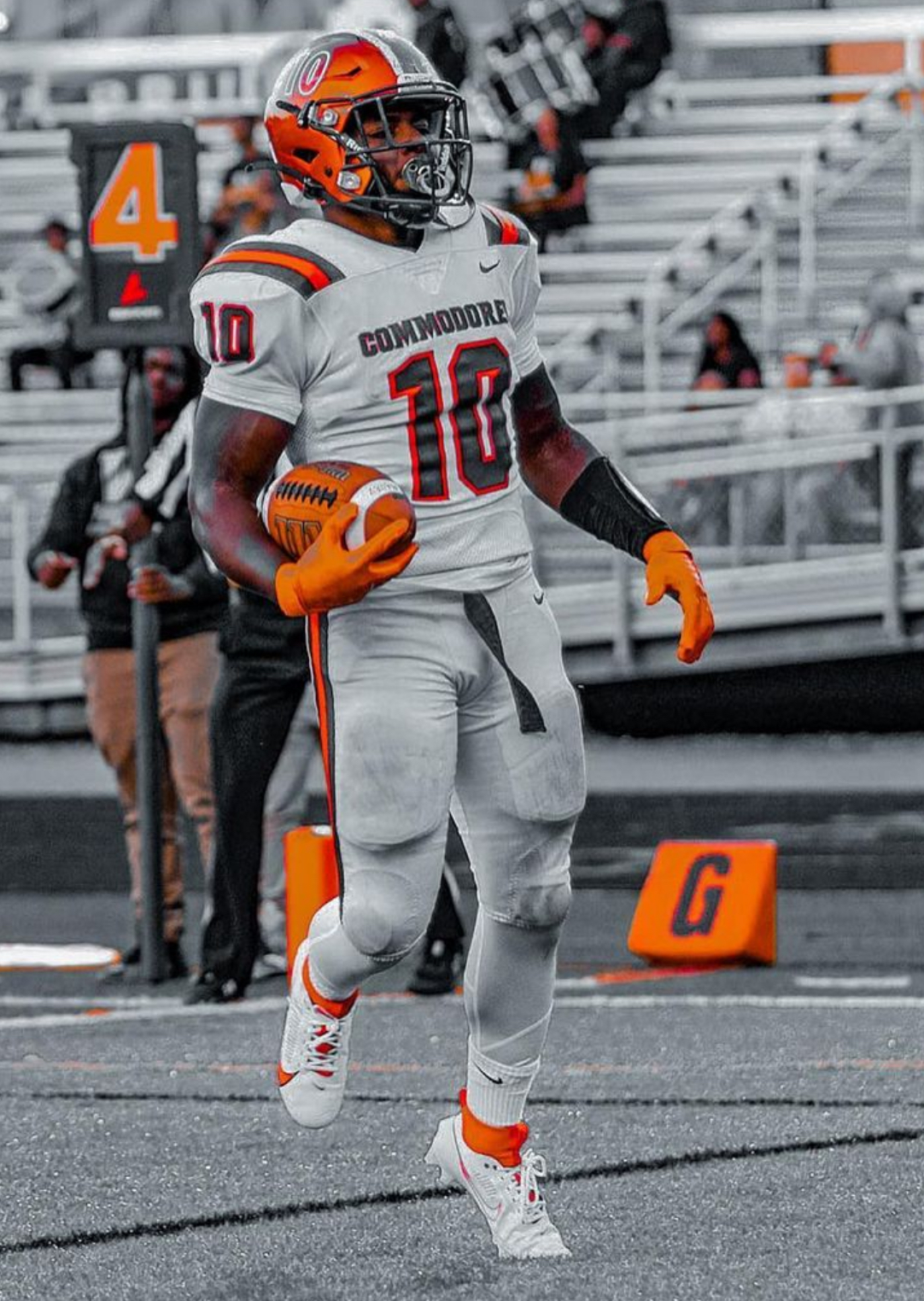 2025 (3)-star RB Leon Clark from Portsmouth, Virginia (Churchland) standing in the end zone