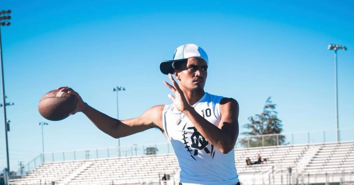 2025 MFS 3-Star QB Madden Imaleava from Downey, CA, (Warren) throwing during warmups