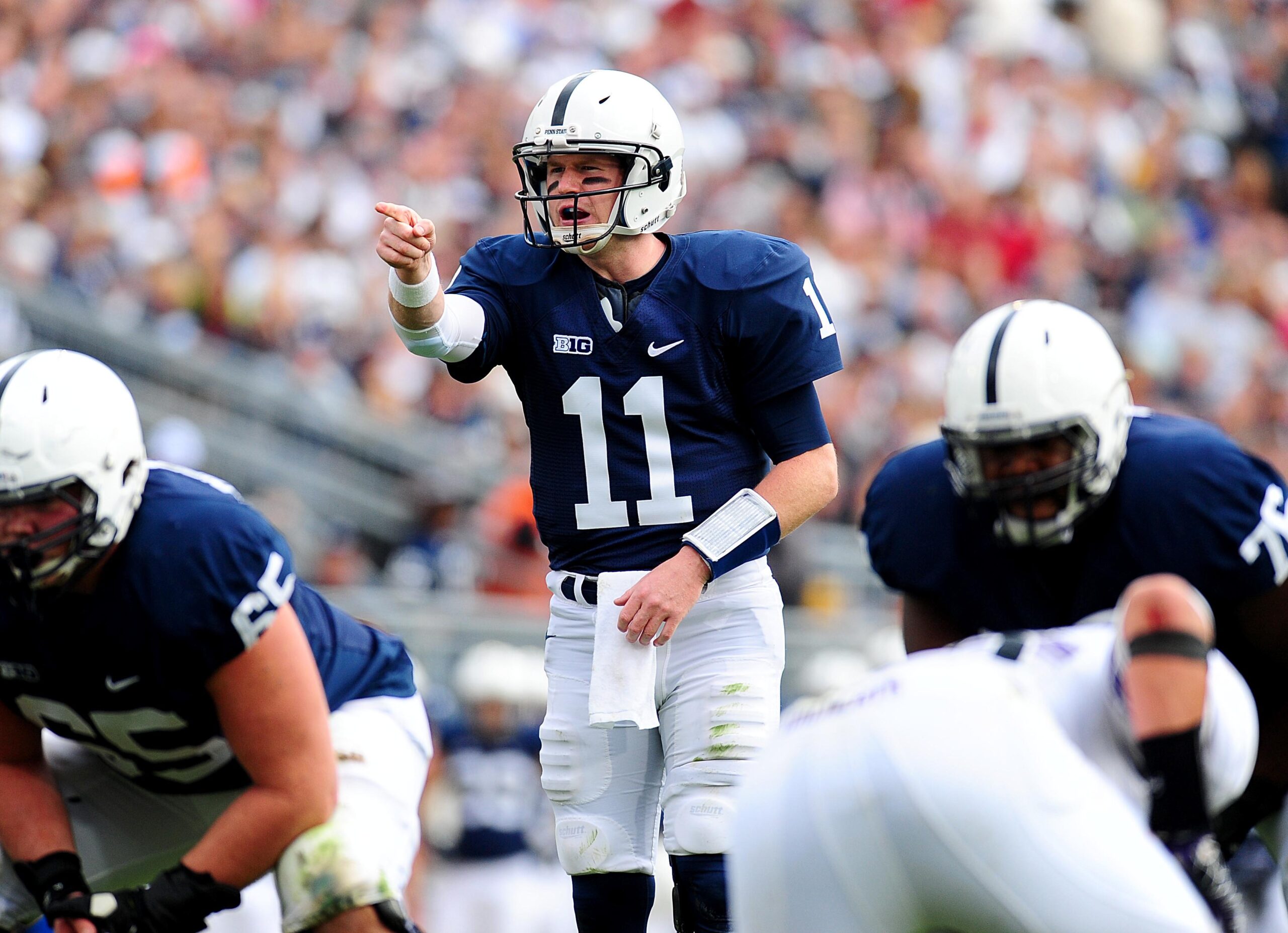 October 6, 2012; University Park, PA, USA; Penn State Nittany Lions quarterback Matt McGloin (11) during the game against the Northwestern Wildcats at Beaver Stadium.