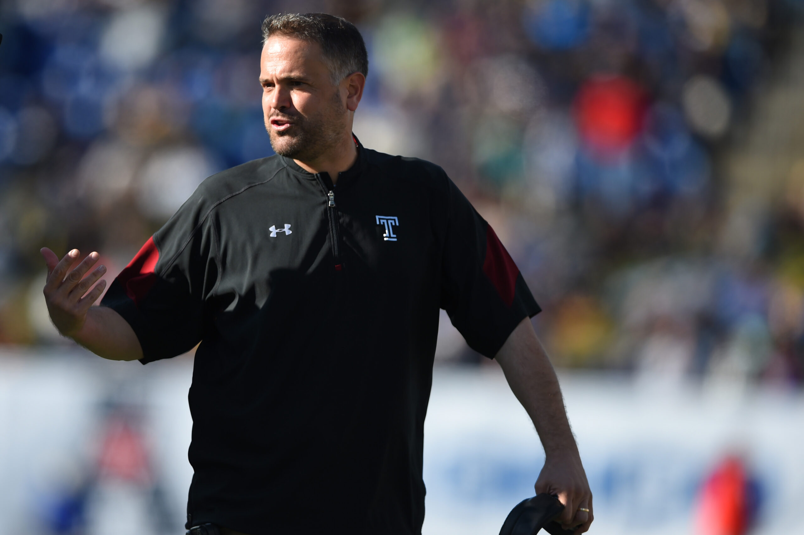 Dec 3, 2016; Annapolis, MD, USA; Temple Owls head coach Matt Rhule stands on the field during the second quarter against the Navy Midshipmen at Navy-Marine Corps Memorial Stadium.