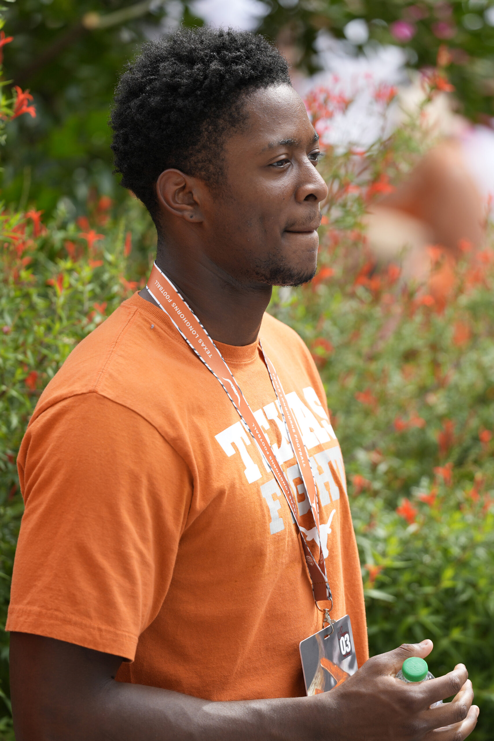 Sep 14, 2024; Austin, Texas, USA; Four Star recruit out of Alamo Heights High School in San Antonio Michael Terry III visits the University of Texas before a game against the Texas-San Antonio Roadrunners at Darrell K Royal-Texas Memorial Stadium.