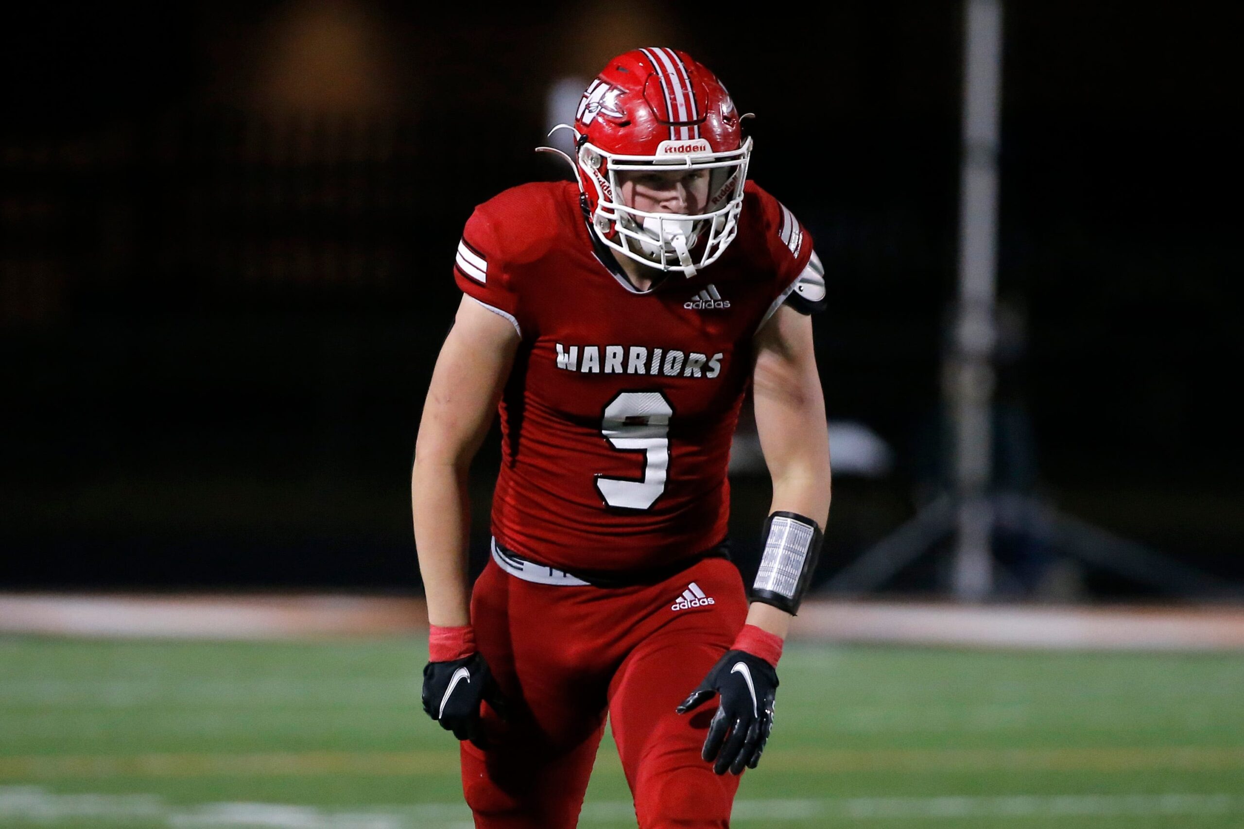 Washington's Nate Roberts lines up for a play during a Class 2A state tournament semifinal football game between Jones and Washington at Putnam City in Oklahoma City, Friday, Dec. 2, 2022.
