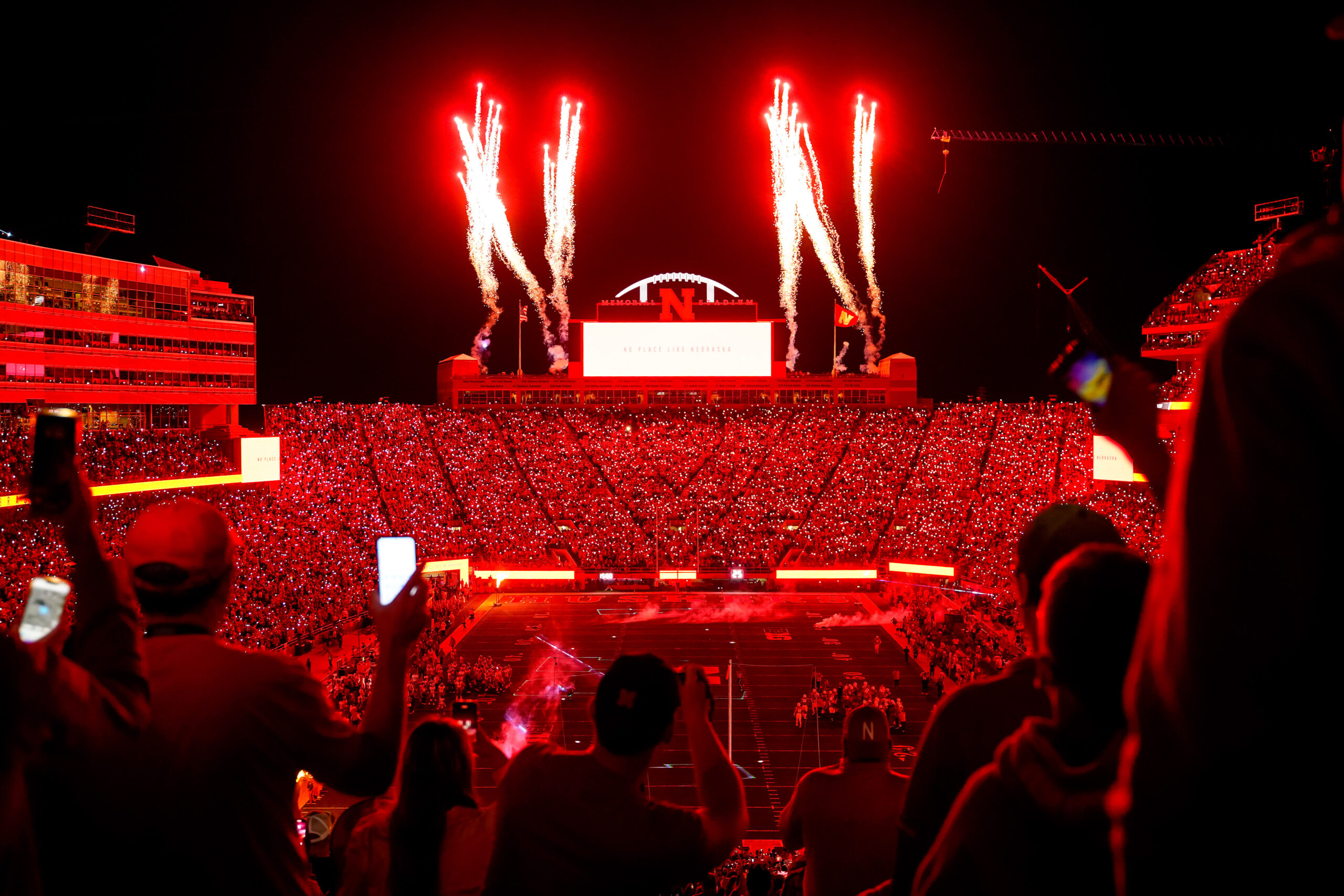 Nov 11, 2023; Lincoln, Nebraska, USA; A Nebraska Cornhuskers yells during a break before the fourth quarter against the Maryland Terrapins at Memorial Stadium.