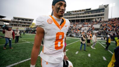 Tennessee quarterback Nico Iamaleava (8) warming up for the Citrus Bowl NCAA College football game on Monday