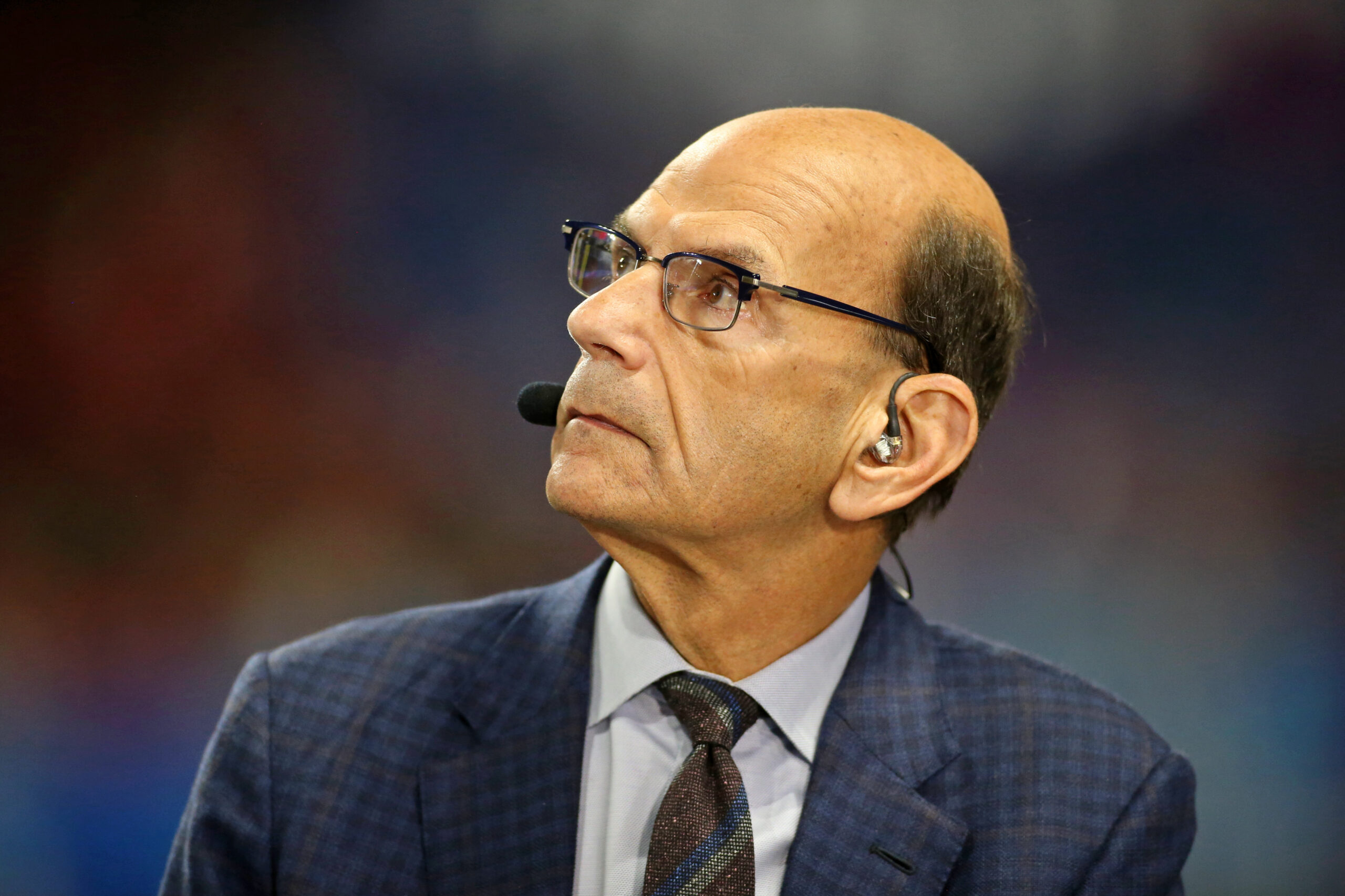 Dec 31, 2022; Atlanta, Georgia, USA; SEC network host Paul Finebaum looks on before the 2022 Peach Bowl between the Georgia Bulldogs and the Ohio State Buckeyesat Mercedes-Benz Stadium.