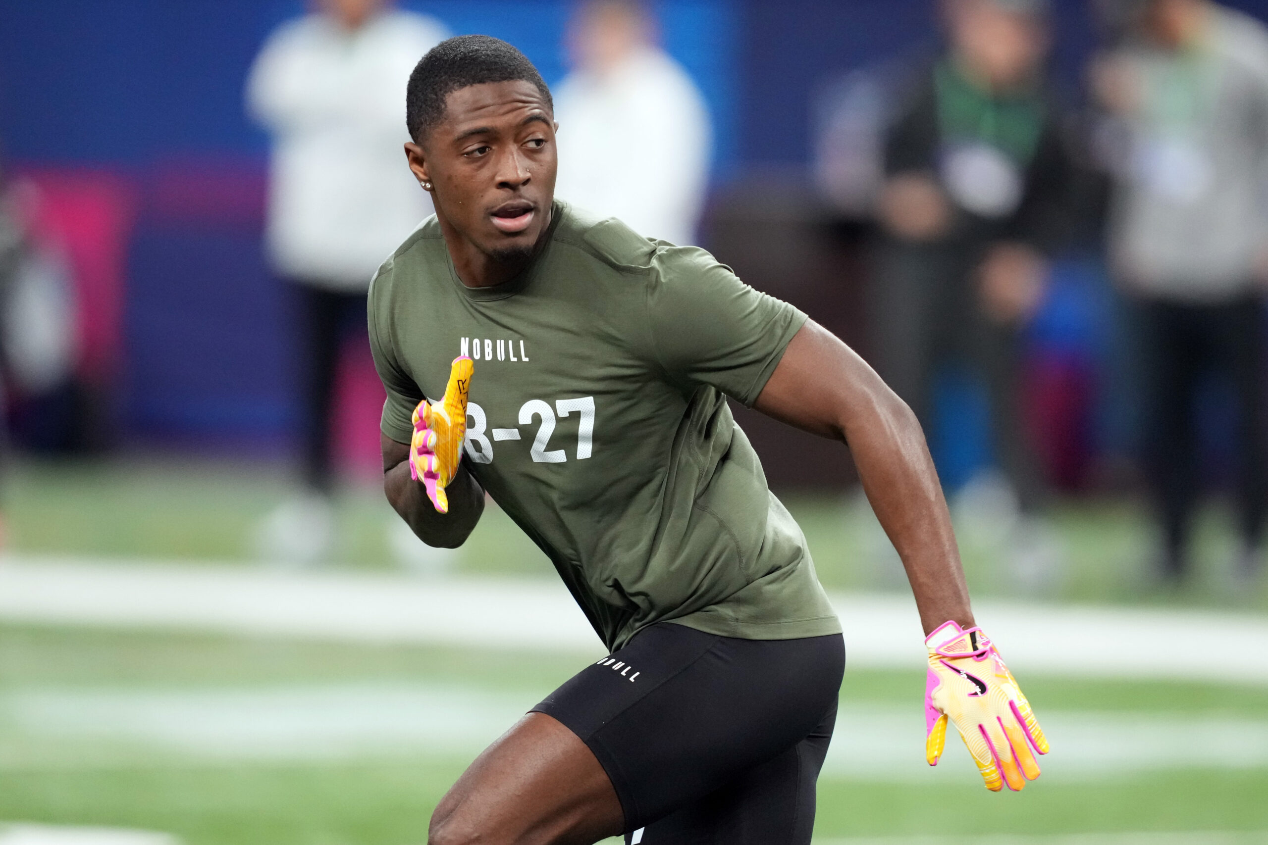Dec 2, 2023; Detroit, MI, USA; Toledo Rockets cornerback Quinyon Mitchell (27) breaks up a pass intended for Miami (OH) Redhawks wide receiver Gage Larvadain (10) in the third quarter at Ford Field.