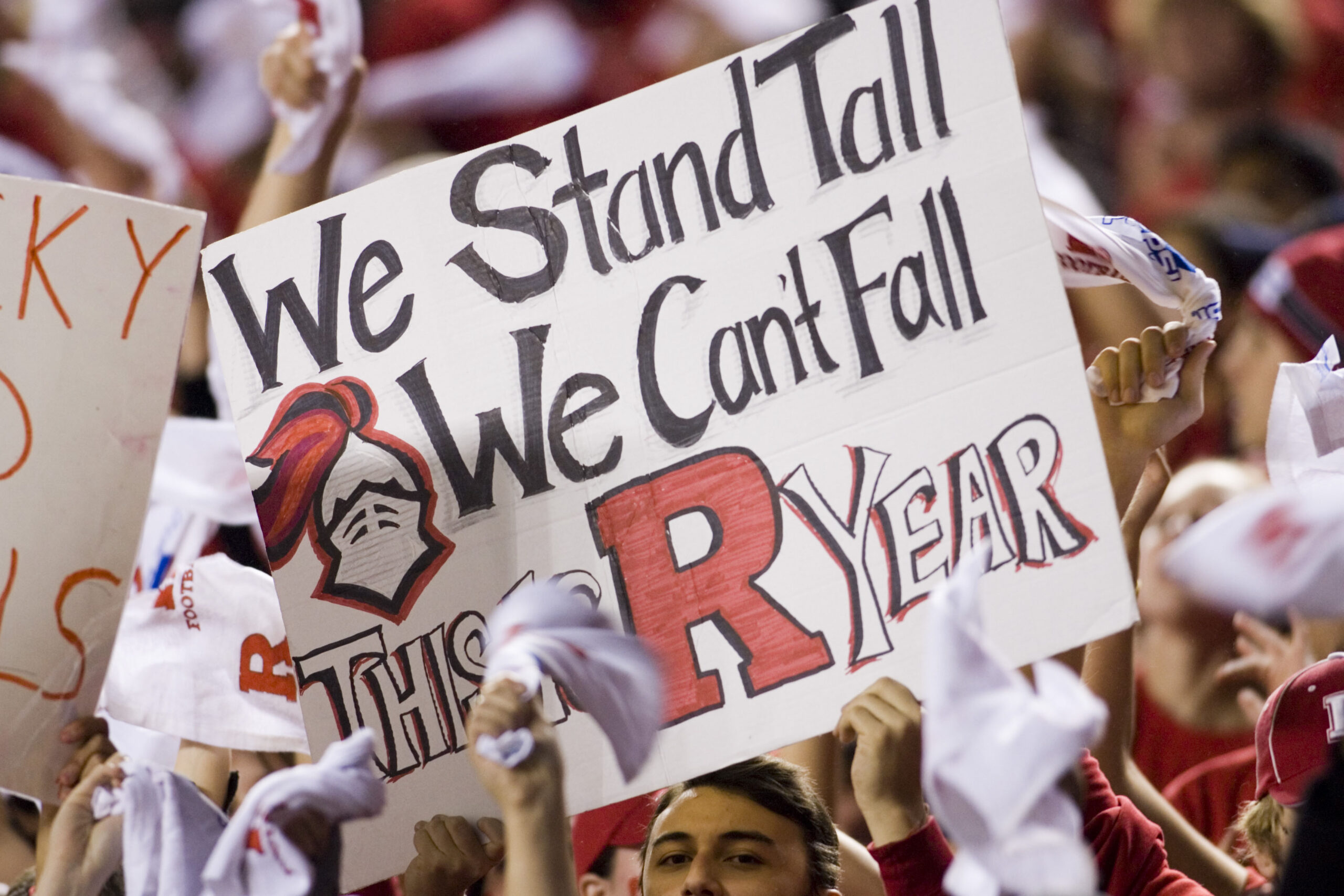 Nov 09, 2006; Piscataway, NJ, USA; Rutgers Scarlet Knights fans wave a sign before the game with the Louisville Cardinals at Rutgers Stadium in Piscataway, NJ.
