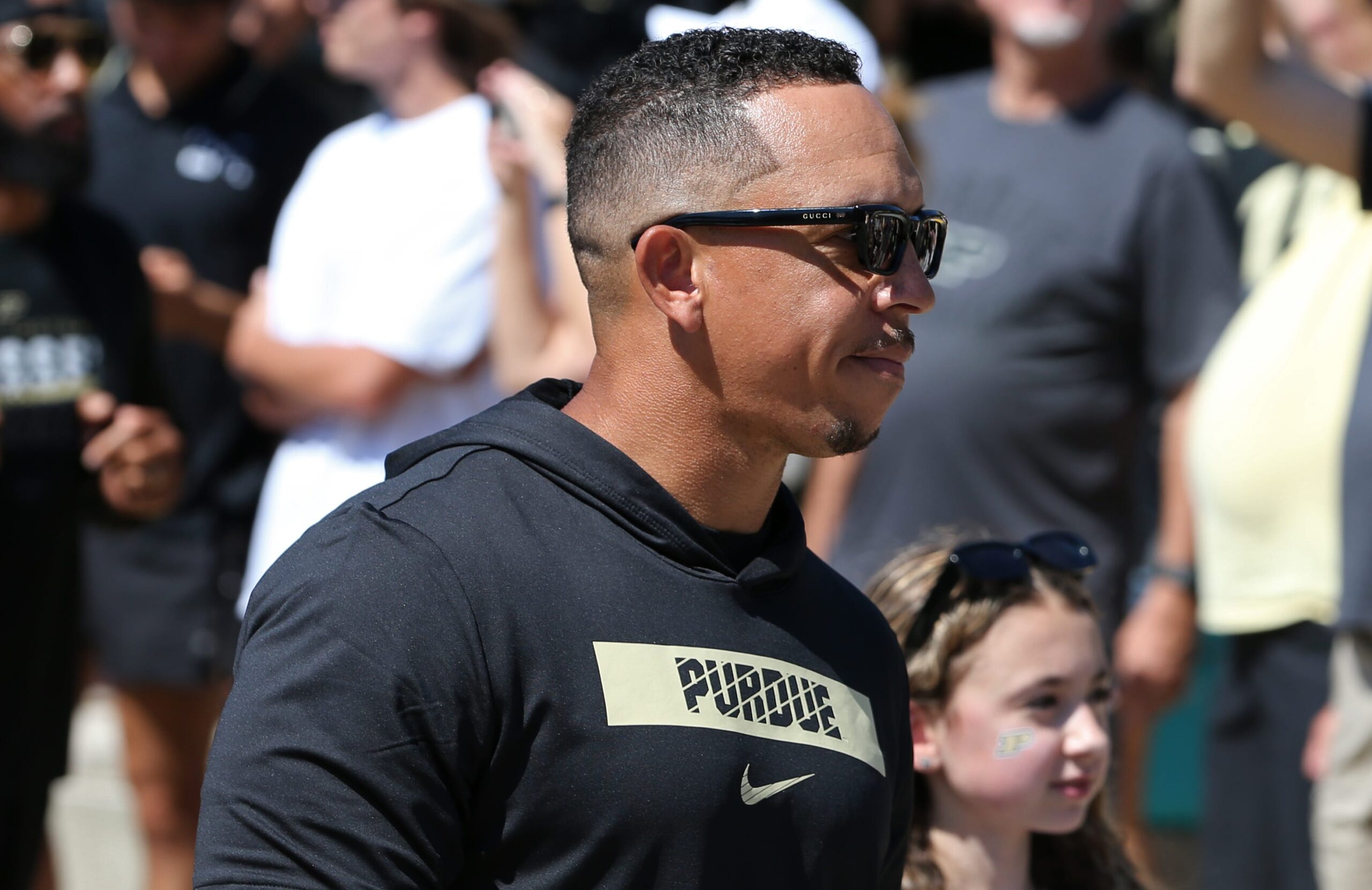 Nov 18, 2023; Evanston, Illinois, USA; Purdue Boilermakers head coach Ryan Walters watches his team play against the Northwestern Wildcats at Ryan Field. 