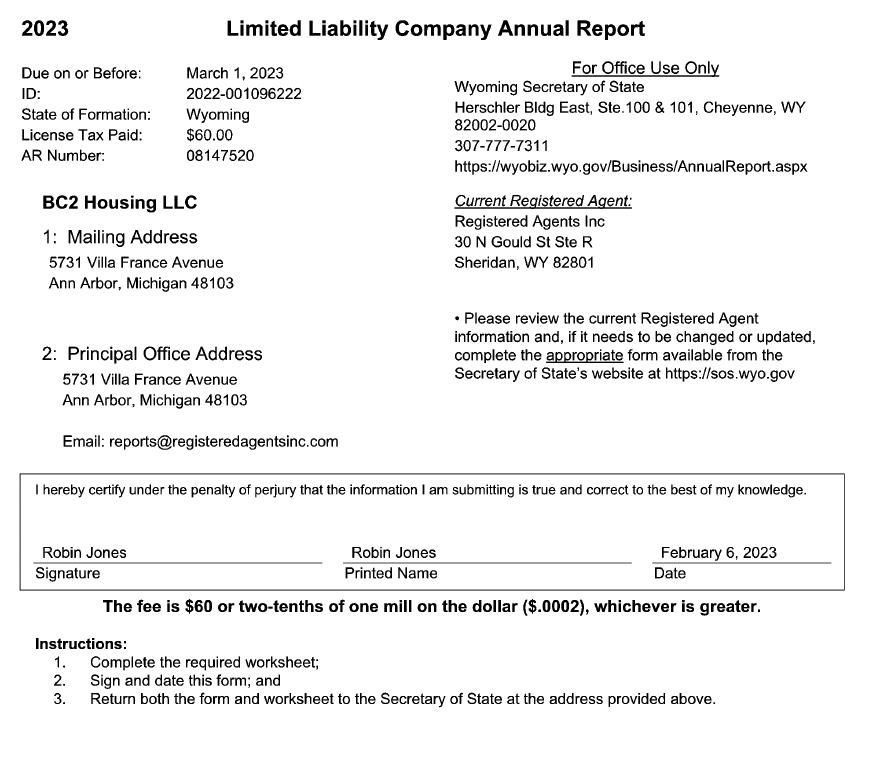 2023 LLC License Tax Paid