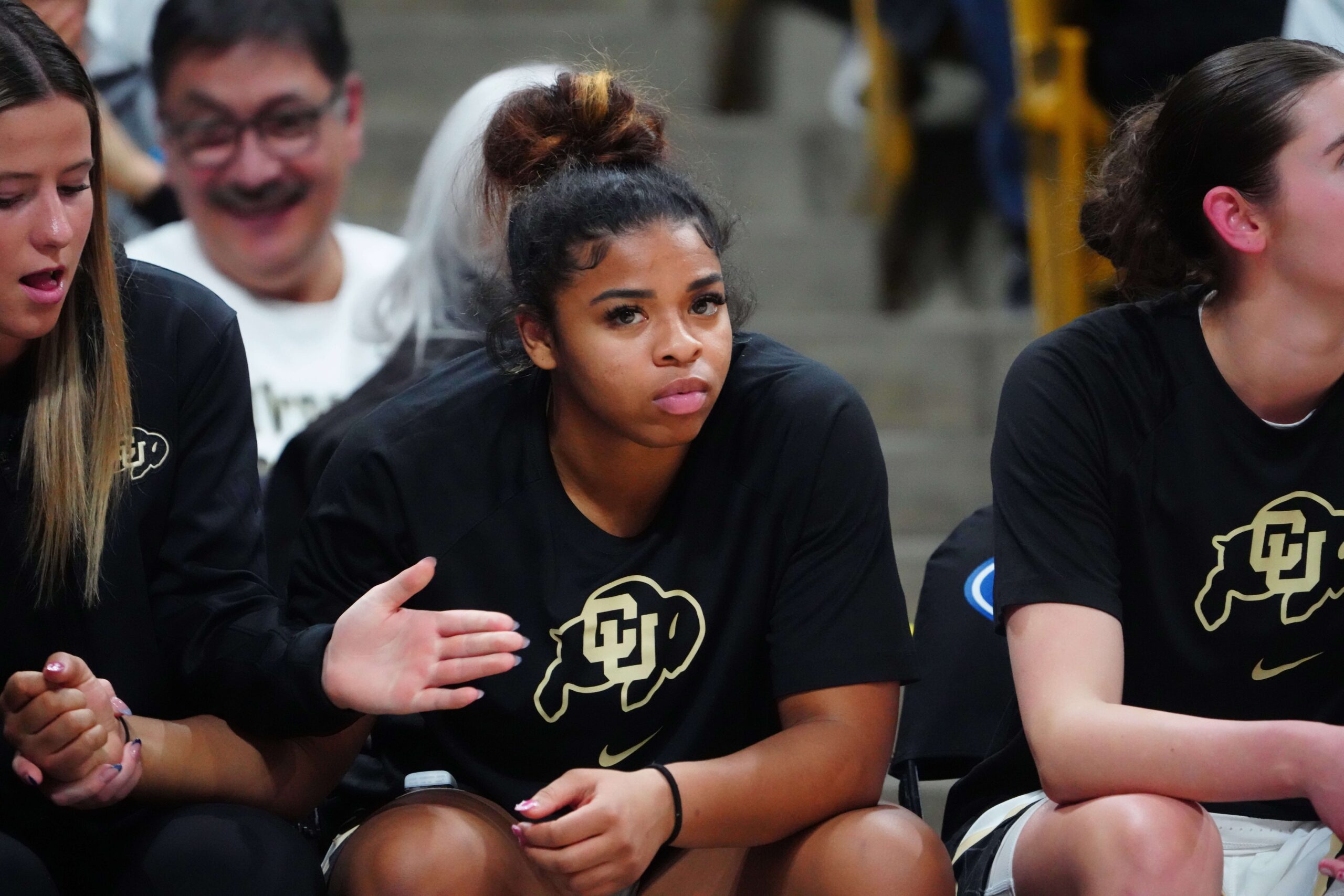 Jan 19, 2024; Boulder, Colorado, USA; Colorado Buffaloes guard Shelomi Sanders (22) on the bench in the fourth quarter against the UCLA Bruins at the CU Events Center.