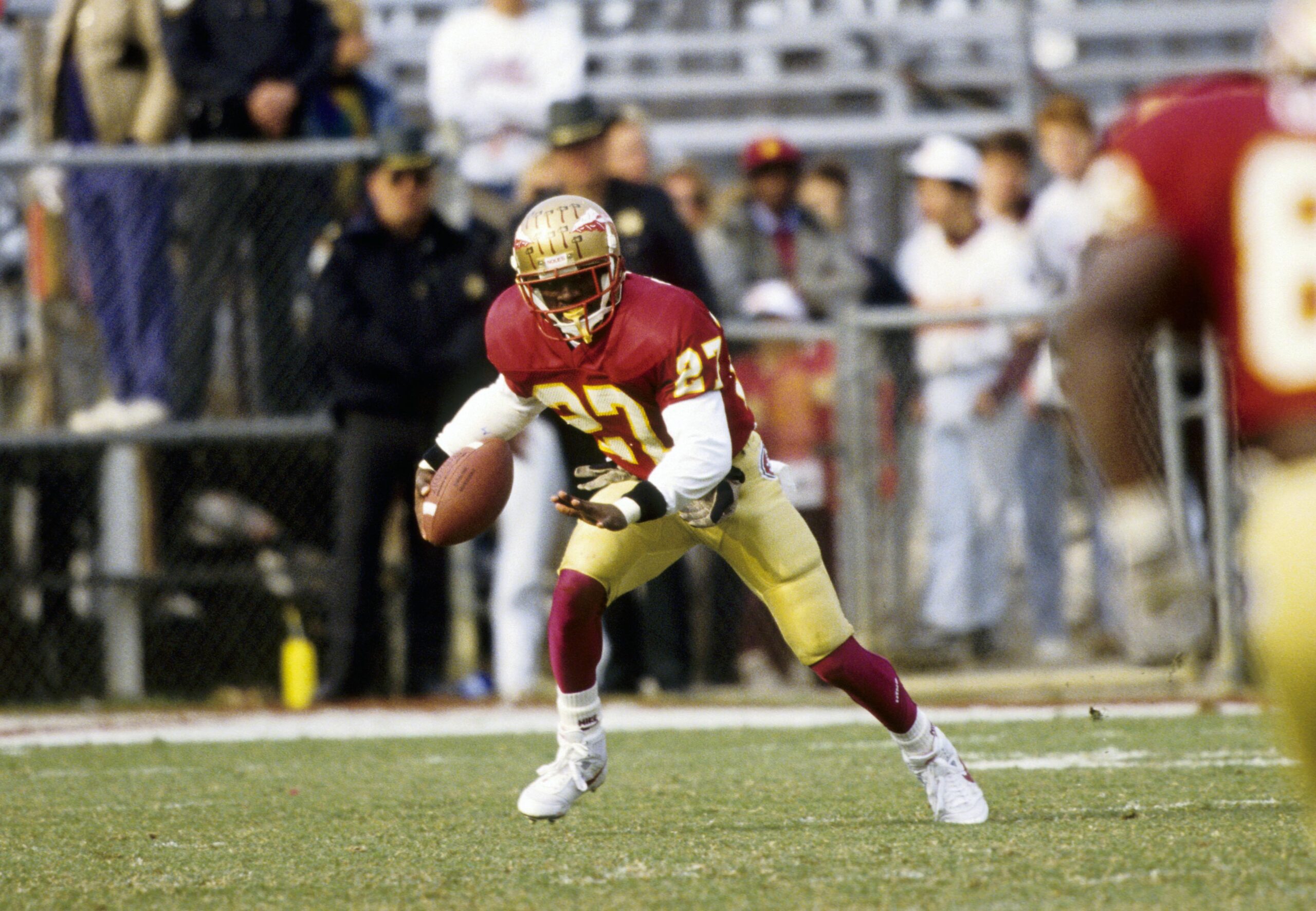 Nov 9 1991; Tallahassee, FL, USA; FILE PHOTO; Florida State Seminoles defensive back Terrell Buckley (27) in action against the South Carolina Gamecocks at Doak Campbell Stadium.