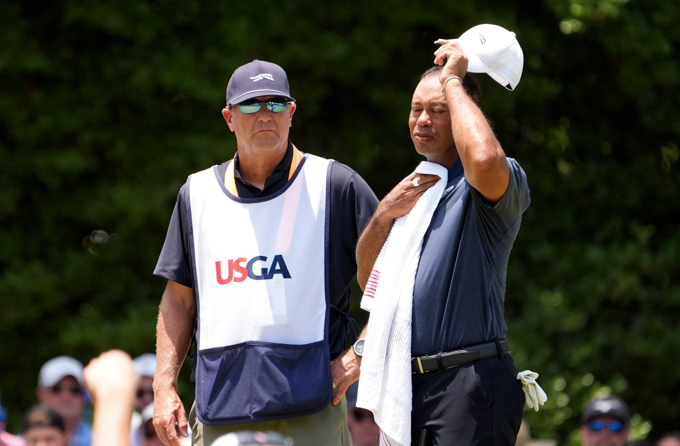 Apr 14, 2019; Augusta, GA, USA; Tiger Woods celebrates after making a putt on the 18th green to win The Masters golf tournament at Augusta National Golf Club.