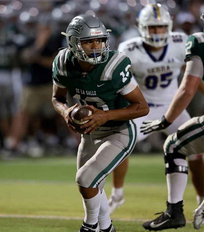 2025 MFS Staff 2-Star RB Toa Faavae from Concord (De La Salle), CA rolling out of the pocket
