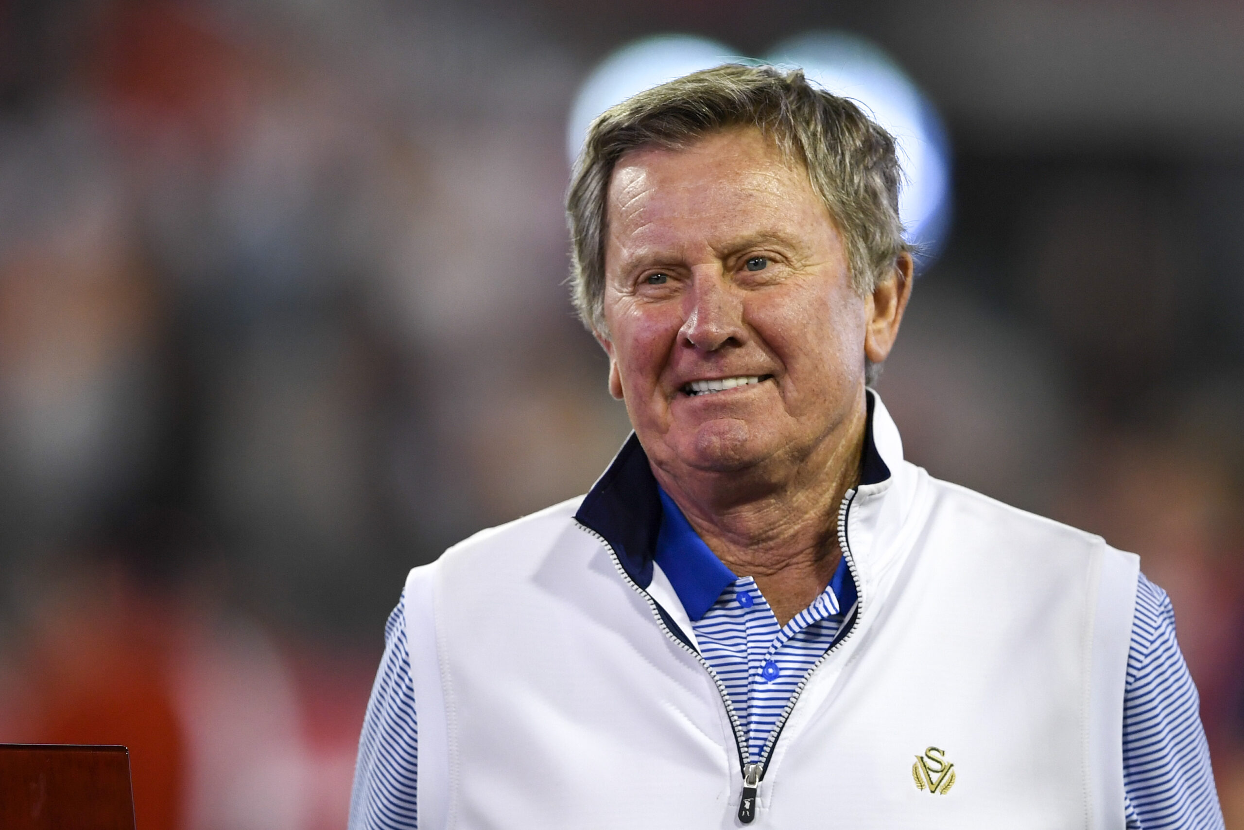 Jan 2, 2020; Jacksonville, Florida, USA; Florida Gators former head coach Steve Spurrier is honored prior to the game between the Tennessee Volunteers and the Indiana Hoosiers at TIAA Bank Field.