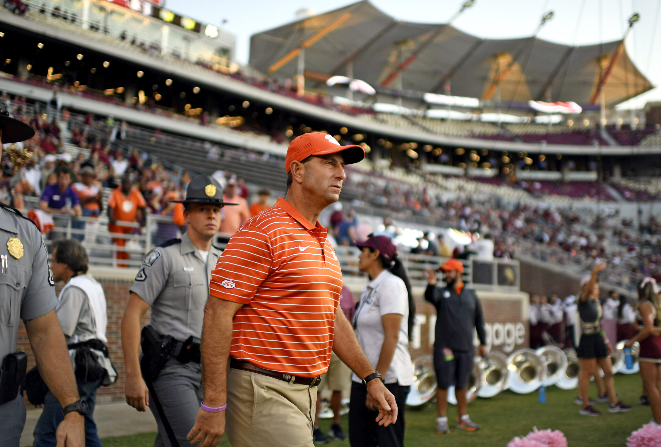Oct 15, 2022; Tallahassee, Florida, USA; Clemson Tigers head coach Dabo Swinney before a game against the Florida State Seminoles at Doak S. Campbell Stadium. 