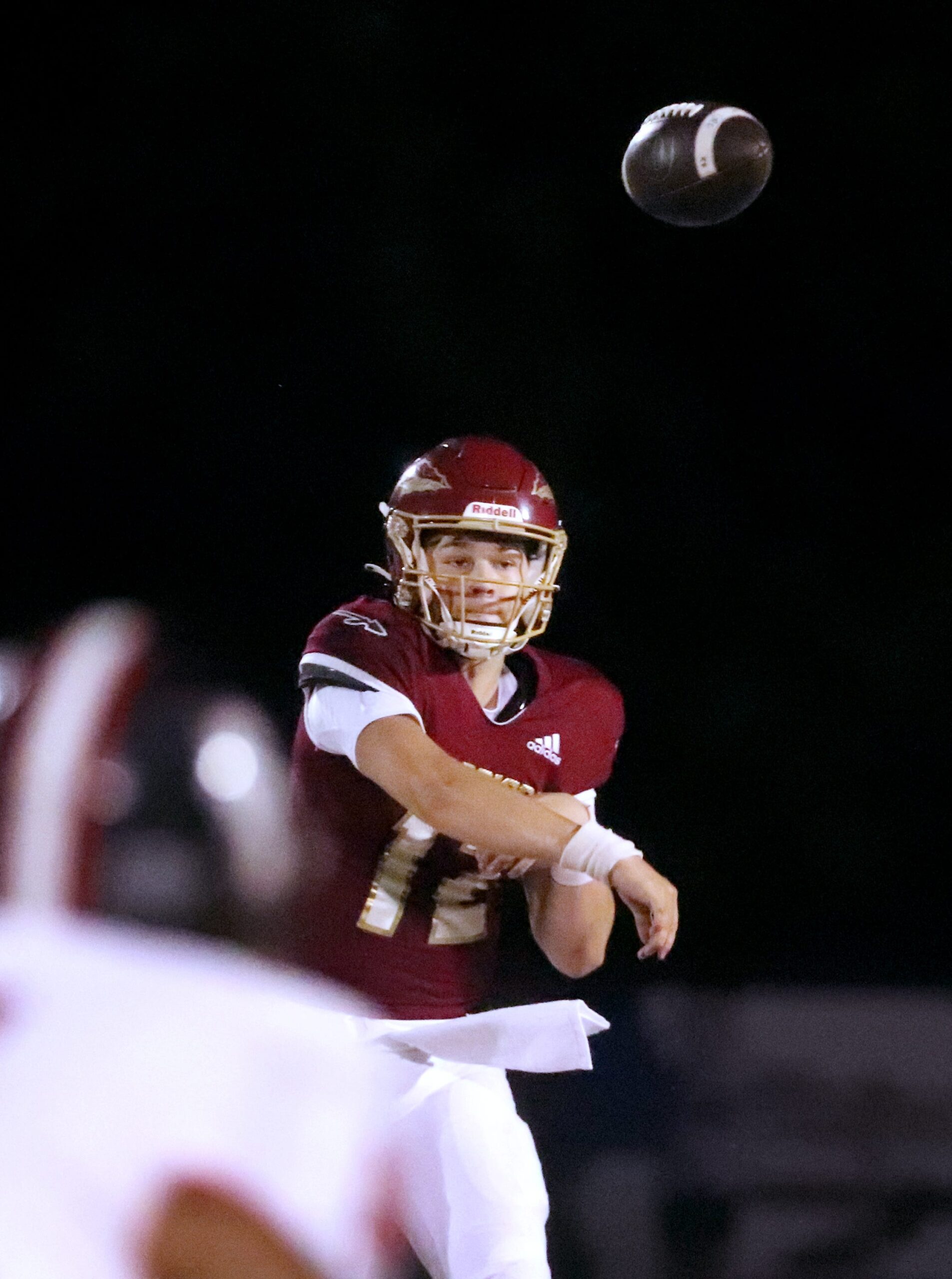 Riverdale's Braden Graham (12) passes the ball during the game against Stewarts Creek.