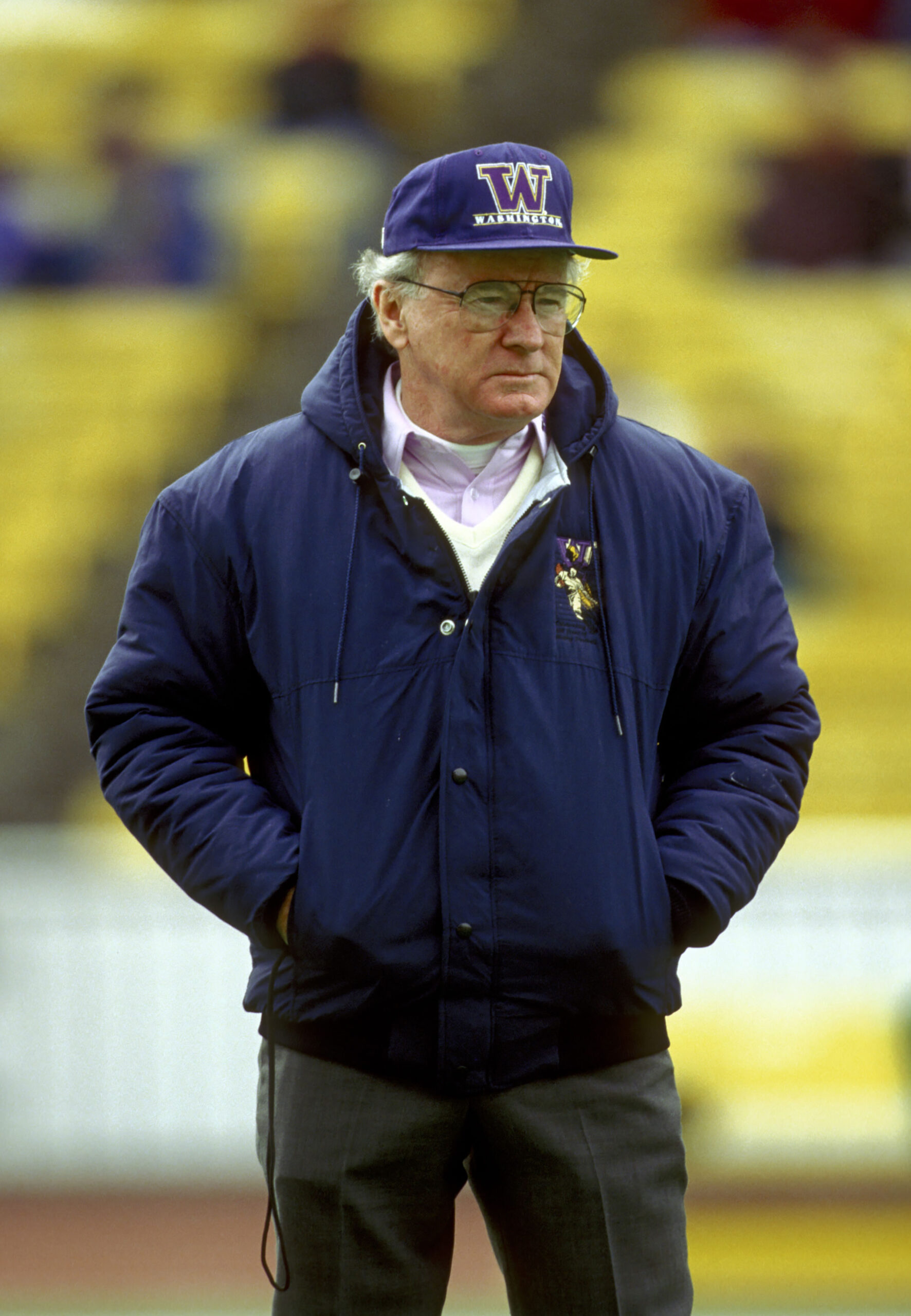 Oct 26, 1991; Seattle, WA, USA; FILE PHOTO; Washington Huskies head coach Don James prior to the start of the game against the Oregon Ducks at Husky Stadium.