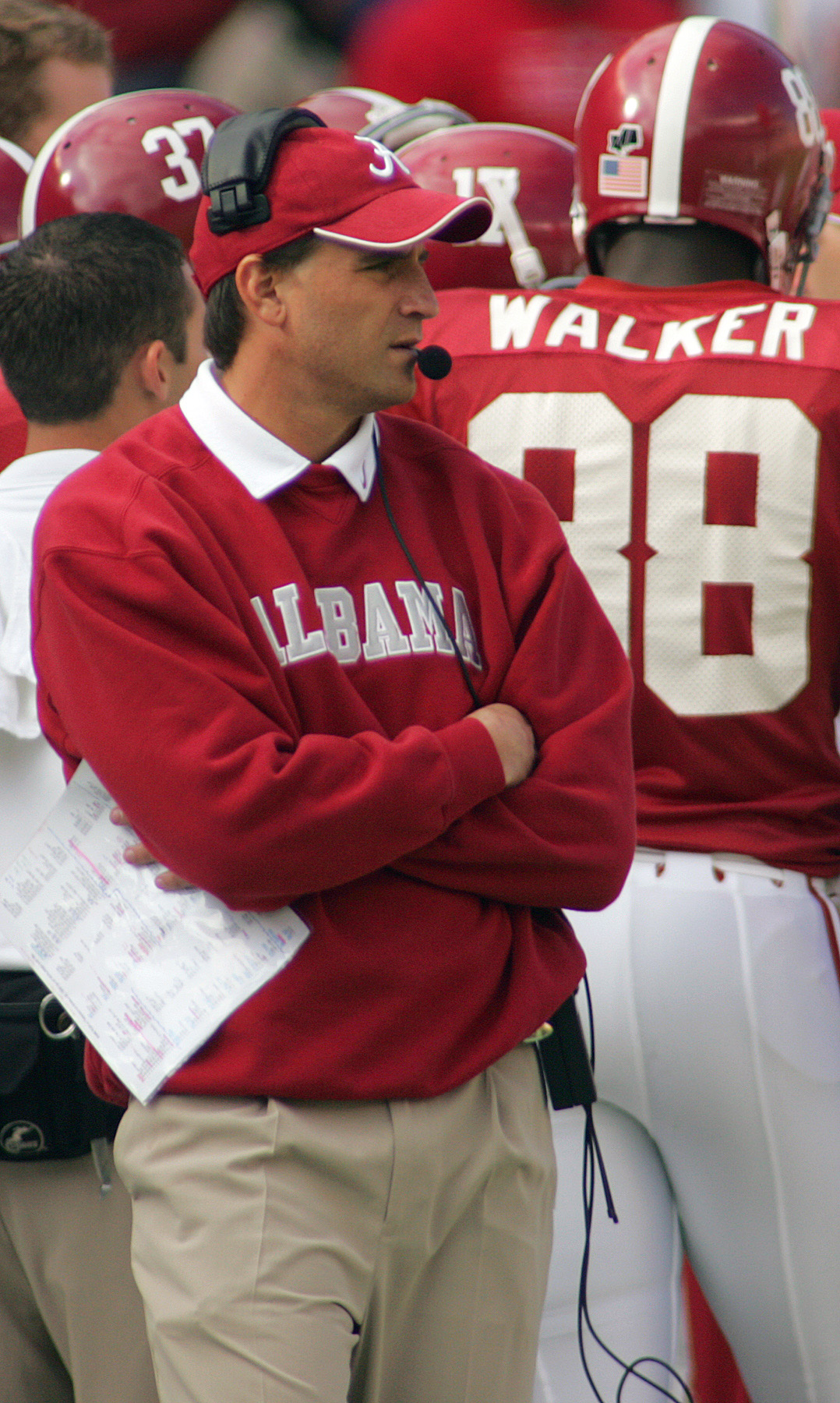 Oct. 22, 2005; Tuscaloosa, AL, USA; Alabama Crimson Tide head coach Mike Shula paces the sidelines watching his players against the Tennessee Volunteers in the first half of action at Bryant-Denny Stadium.