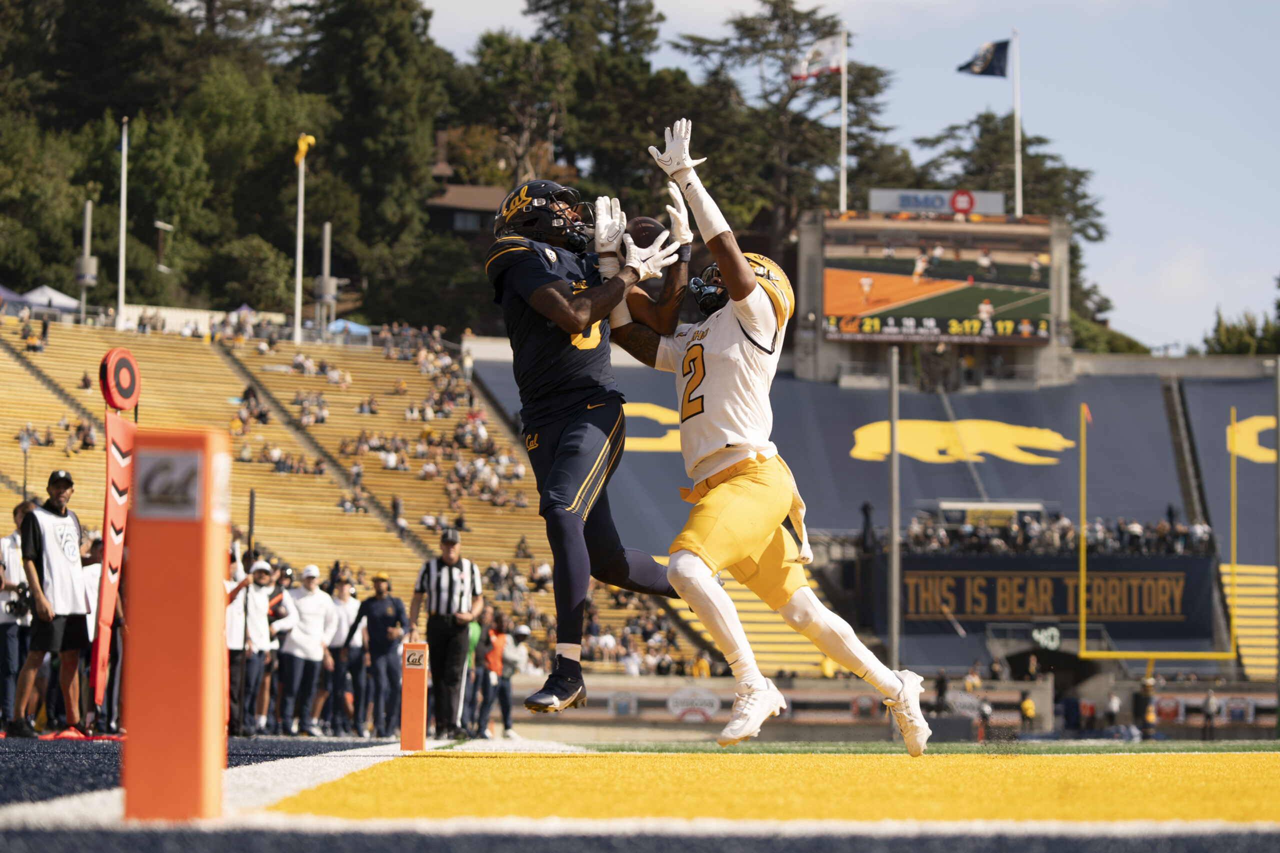 September 16, 2023; Berkeley, California, USA; Idaho Vandals defensive back Marcus Harris (2) breaks up a pass intended for California Golden Bears wide receiver Taj Davis (9) during the third quarter at California Memorial Stadium. Mandatory Credit: Kyle Terada-USA TODAY Sports