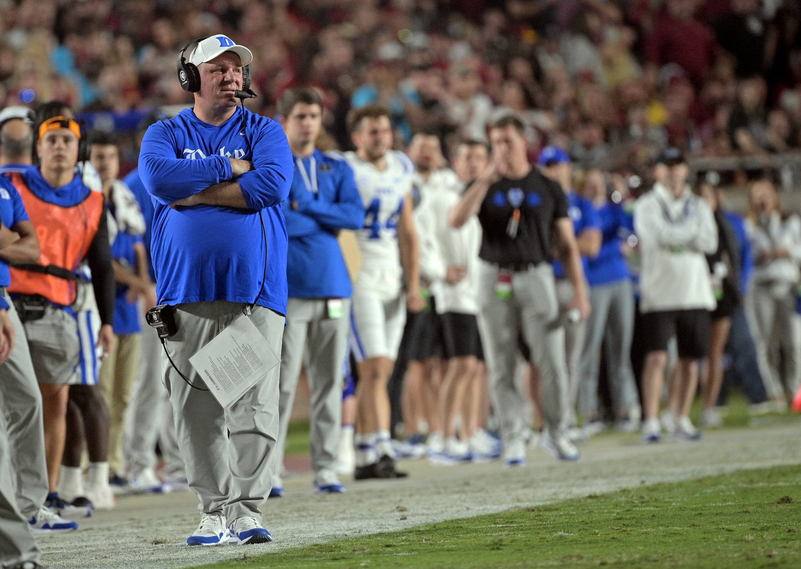 Oct 21, 2023; Tallahassee, Florida, USA; Duke Blue Devils head coach Mike Elko during the first quarter against the Florida State Seminoles at Doak S. Campbell Stadium.