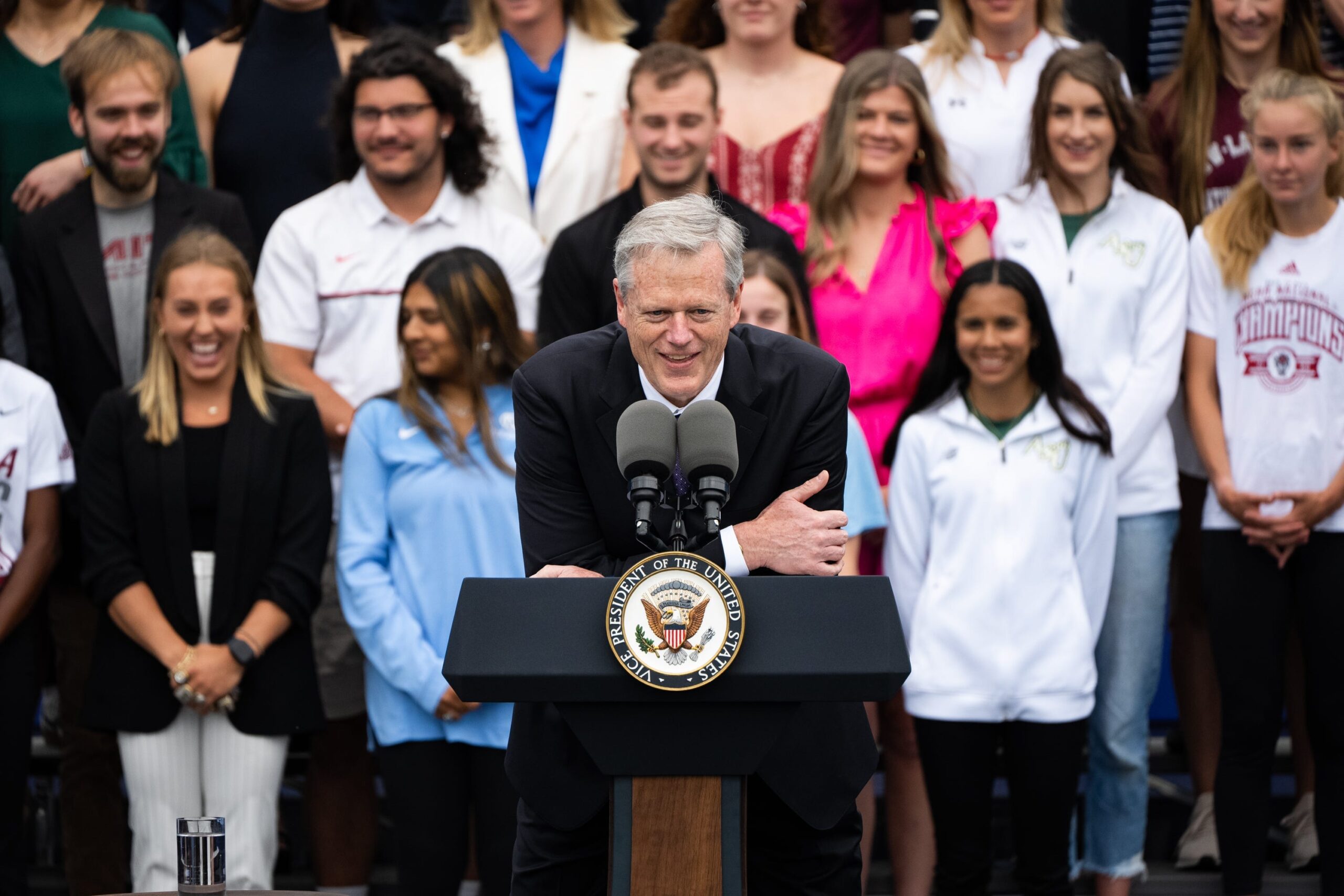 NCAA president Charlie Baker speaks during College Athlete Day at the White House.
