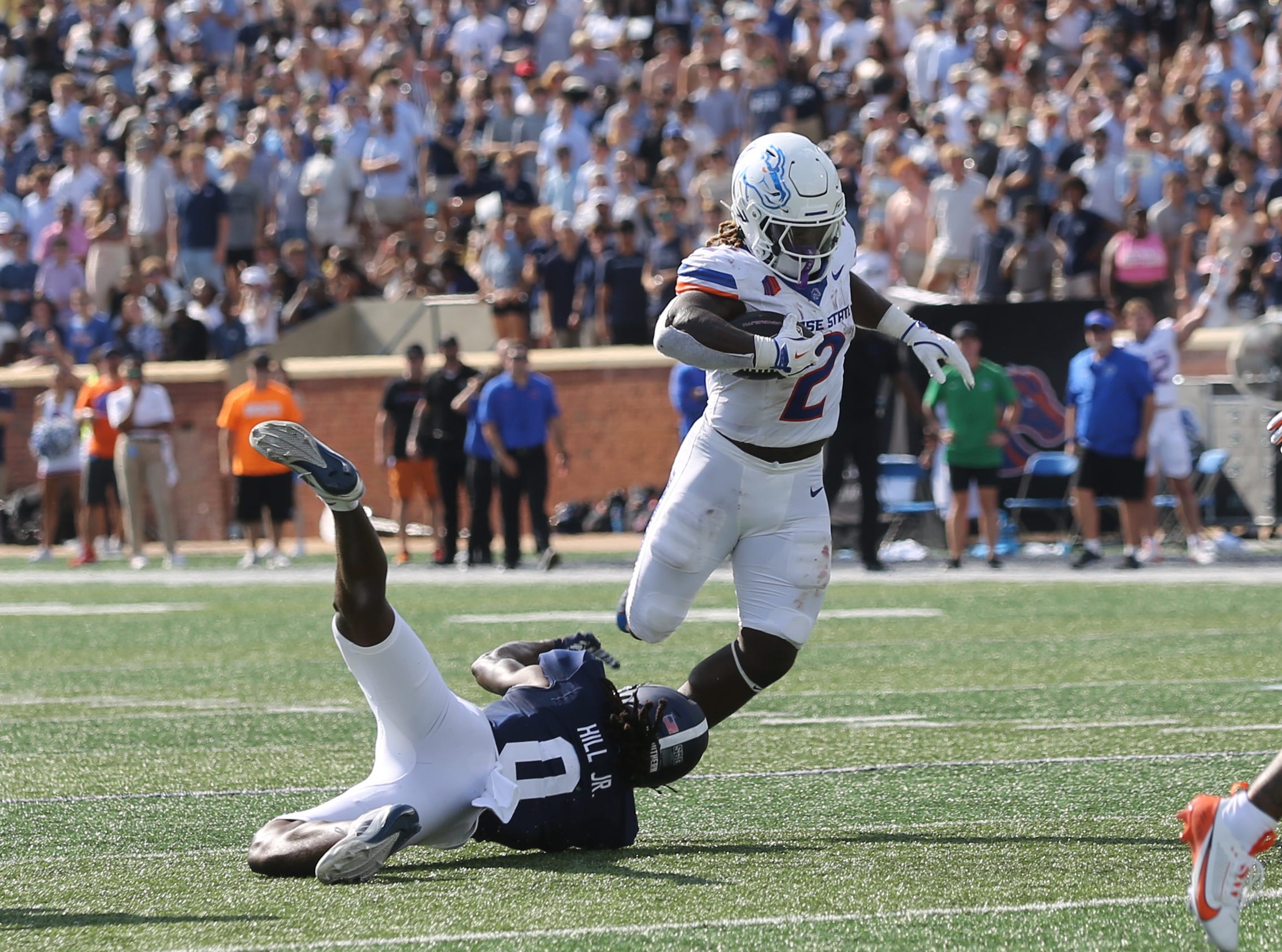 Saturday, August 31, 2024; Statesboro, Georgia; Boise State running back Ashton Jeanty gains yardage against Georgia Southern during the season opener on Saturday, August 31, 2024 at Paulson Stadium in Statesboro, Georgia.