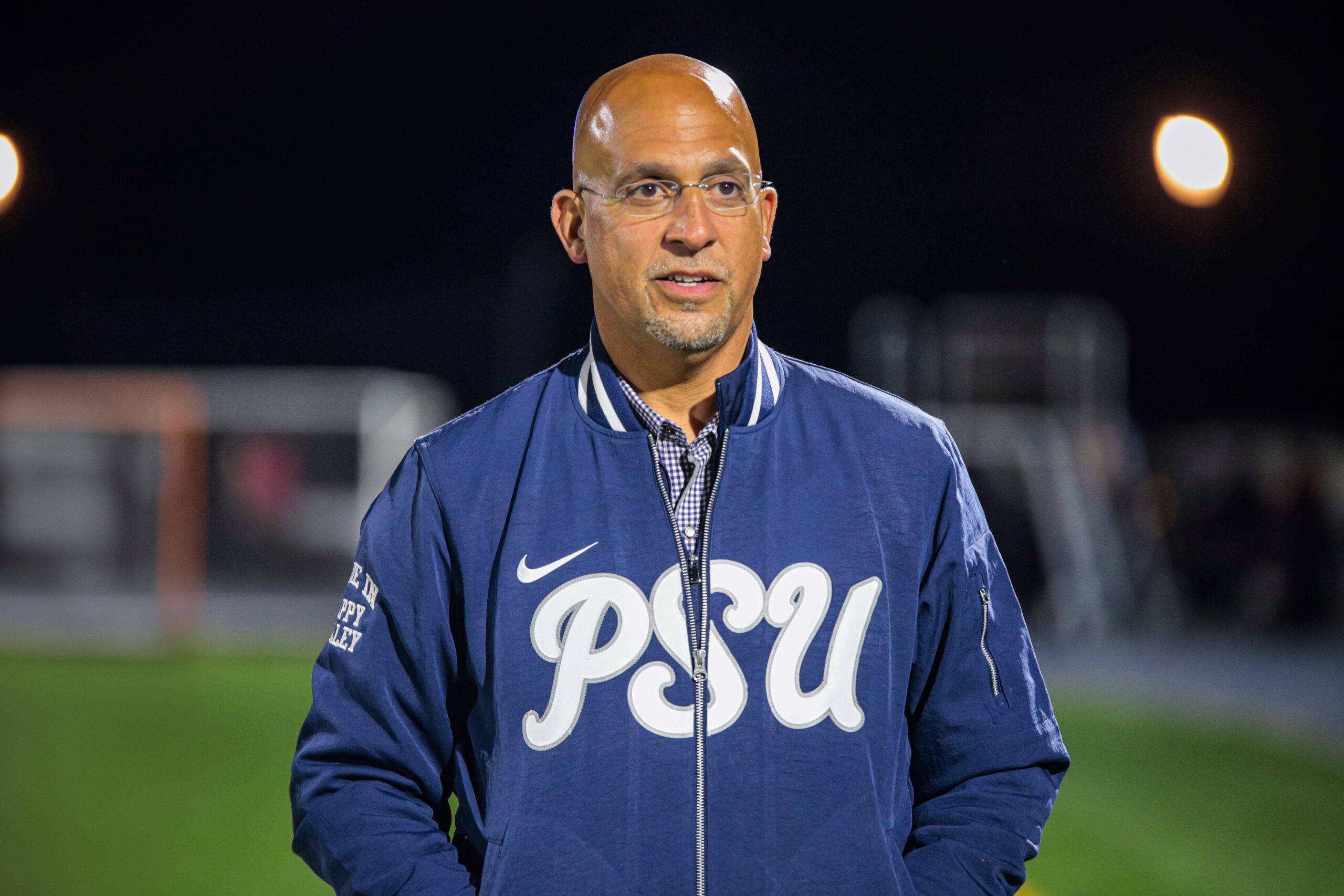 Penn State head football coach, James Franklin stops by the game in Salesianum's 21-7 victory over Appoquinimink, Friday, October 18, 2024 at Abesinio Stadium in Wilmington.