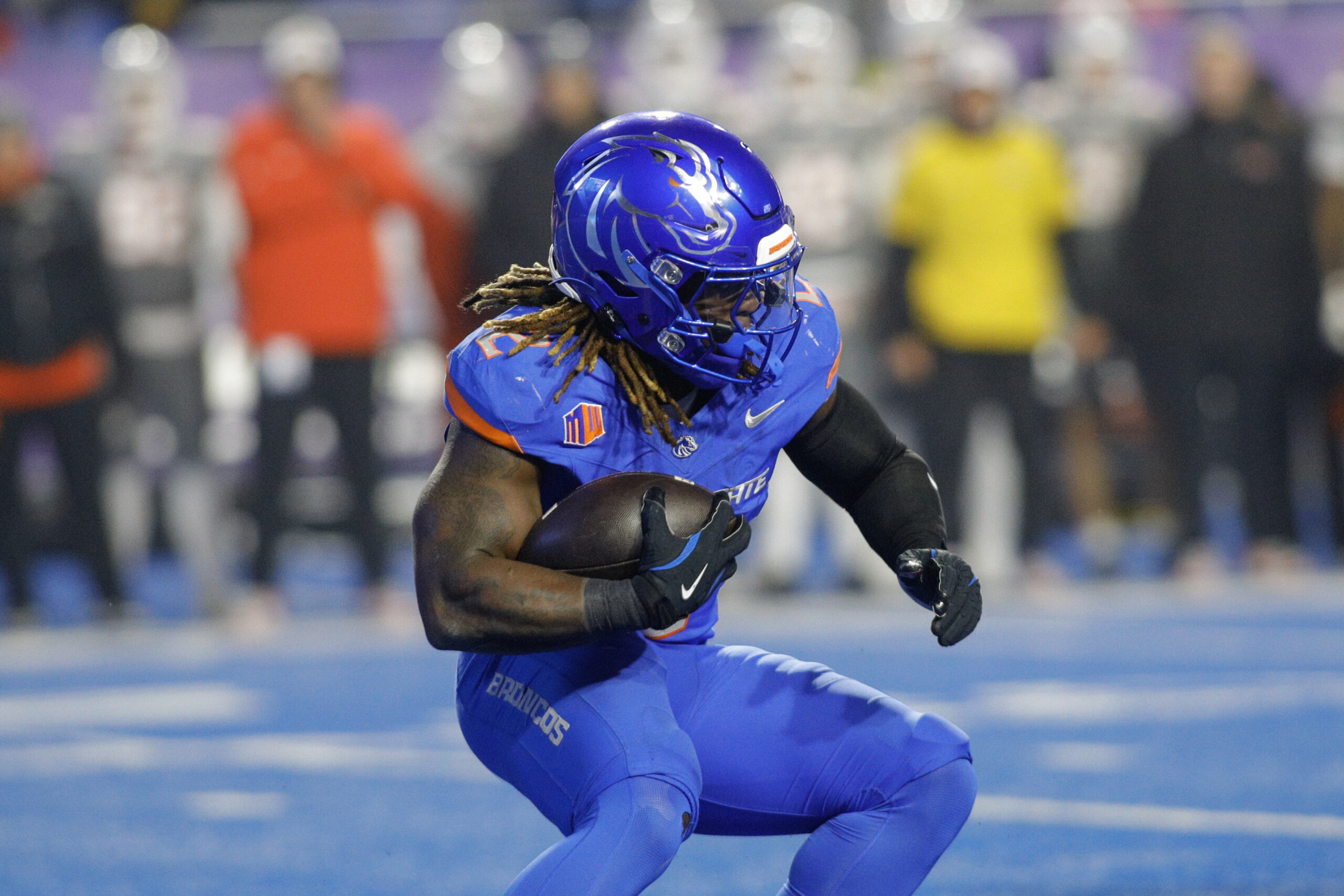 Dec 6, 2024; Boise, ID, USA; Boise State Broncos running back Ashton Jeanty (2) during the first half against the UNLV Rebels at Albertsons Stadium
