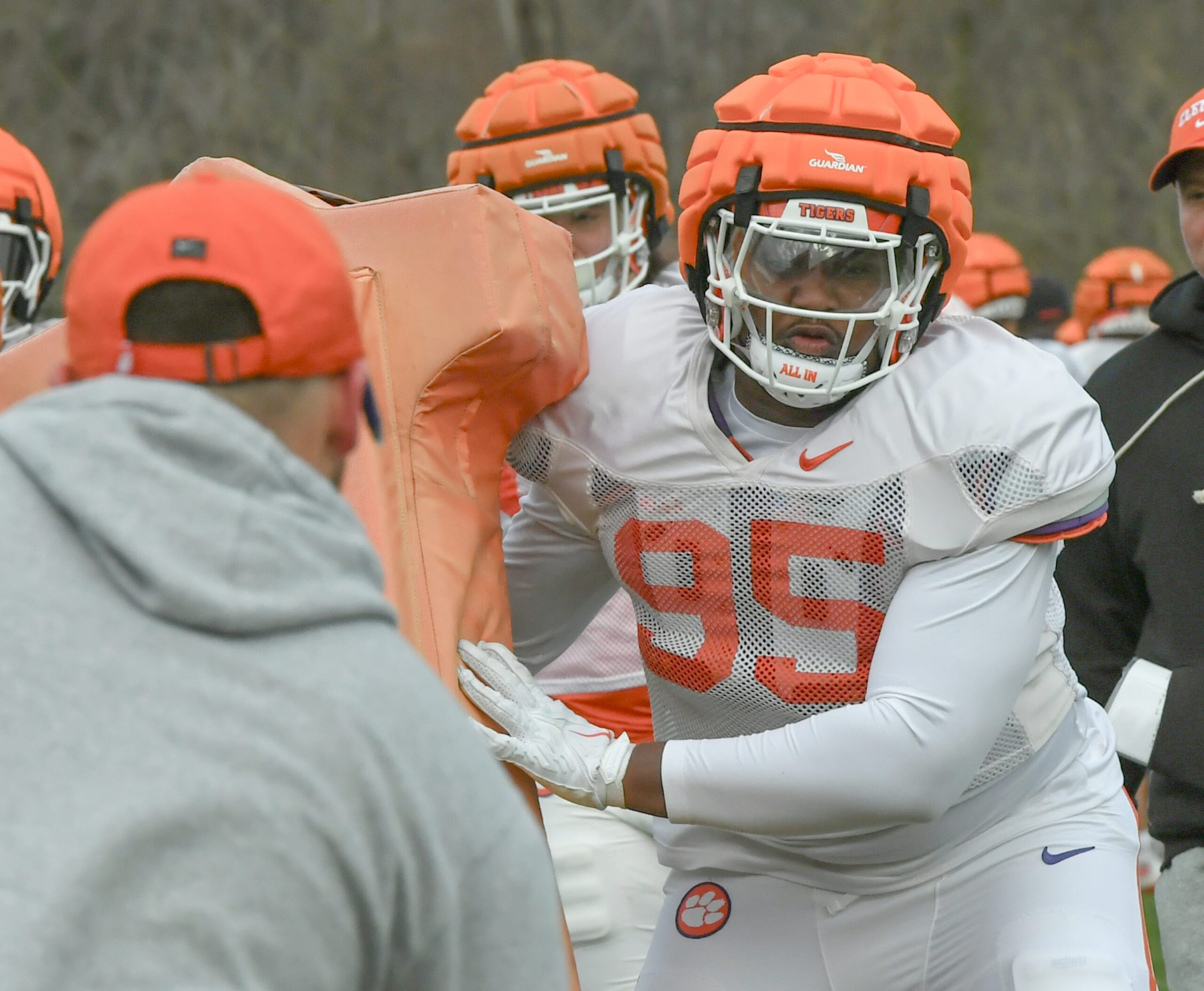 Clemson defensive tackle Amare Adams (95) during the football practice at the Allen N. Reeves Football Complex at Clemson University in Clemson, S.C. Wednesday, March 5, 2025.