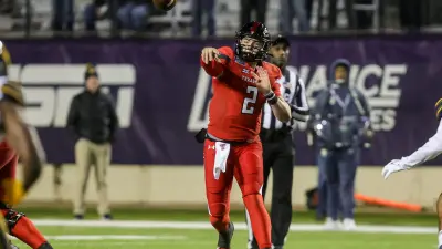 Texas Tech quarterback Behren Morton (2) throwing a pass during the 47th Radience Technology Independence Bowl Saturday evening