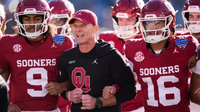 Oklahoma coach Brent Venables is seen before a Bedlam college football game between the University of Oklahoma Sooners (OU) and the Oklahoma State University Cowboys (OSU) at Gaylord Family-Oklahoma Memorial Stadium in Norman