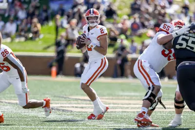 Oct 12, 2024; Winston-Salem, North Carolina, USA; Clemson Tigers quarterback Cade Klubnik (2) drops back to pass during the first half against the Clemson Tigers at Allegacy Federal Credit Union Stadium.