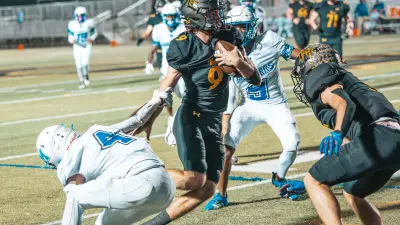 Bishop Verot's Carter Smith heads to the end zone as the Vikings defeated Mulberry 47-6 in a Region 2A-4 quarterfinal on Thursday