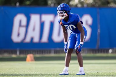 Florida Gators defensive back Gregory Smith III (30) runs a drill during spring football practice at Heavener Football Complex at the University of Florida in Gainesville, FL on Tuesday, April 2, 2024.