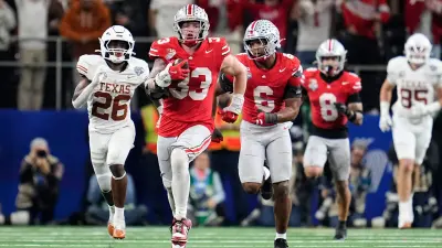 Ohio State defensive end Jack Sawyer (33) returns a fumble recovery for a touchdown against Texas during the 2025 Cotton Bowl at AT&T Stadium in Arlington
