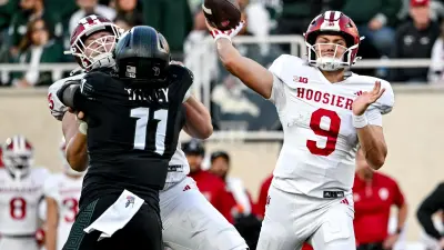 Indiana's Kurtis Rourke (9) passes during the Indiana football spring game at Memorial Stadium on Thursday