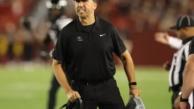 Iowa State head football coach Matt Campbell looks up at the replay screen during the Cy-Hawk Series football game against Iowa on Saturday