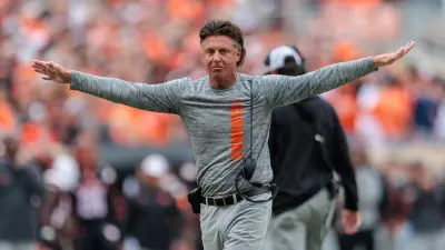 Oklahoma State head football coach Mike Gundy argues for a call in the second half of the college football between the Oklahoma State University Cowboys and the Utah Utes at Boone Pickens Stadium in Stillwater