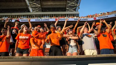Oregon State Beavers fans dance to Party In the U.S.A. during the second half of the game against Idaho State on Saturday