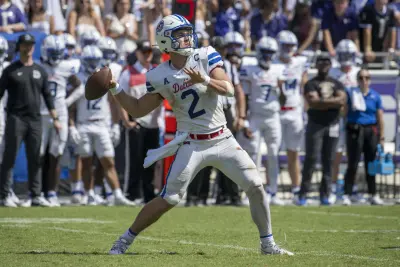 Sep 23, 2023; Fort Worth, Texas, USA; SMU Mustangs quarterback Preston Stone (2) in action during the game between the TCU Horned Frogs and the SMU Mustangs at Amon G. Carter Stadium.