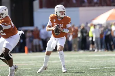 Nov 9, 2024; Austin, Texas, USA; Texas Longhorns quarterback Quinn Ewers (3) looks to throw a pass during the first half against the Florida Gators at Darrell K Royal-Texas Memorial Stadium. 