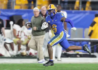Nov 16, 2023; Pittsburgh, Pennsylvania, USA; Pittsburgh Panthers running back Rodney Hammond Jr. (6) scores on a sixty-five yard touchdown run against the Boston College Eagles during the fourth quarter at Acrisure Stadium.