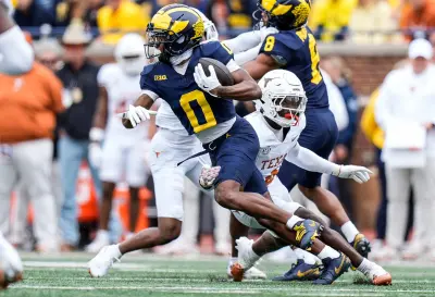 Michigan wide receiver Semaj Morgan (0) makes a catch against Texas during the first half at Michigan Stadium in Ann Arbor on Saturday, September 7, 2024.