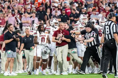 Dec 31, 2024; Orlando, FL, USA; South Carolina Gamecocks head coach Shane Beamer reacts to the Illinois Fighting Illini in the third quarter at Camping World Stadium.