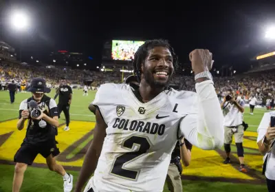 Oct 7, 2023; Tempe, Arizona, USA; Colorado Buffaloes quarterback Shedeur Sanders (2) celebrates after defeating the Arizona State Sun Devils at Mountain America Stadium, Home of the ASU Sun Devils.