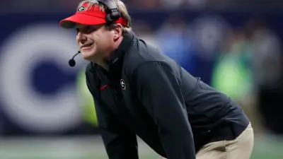 Georgia coach Kirby Smart looks on during the first half of the SEC Championship game against Alabama at Mercedes-Benz Stadium in Atlanta