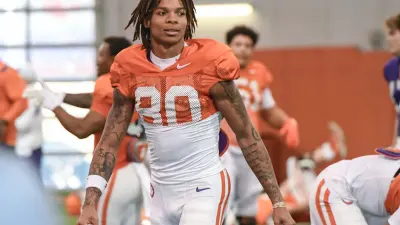 Clemson receiver Tristan Smith (80) during the football practice at the Allen N. Reeves Football Complex at Clemson University in Clemson