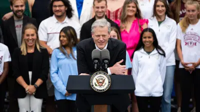 NCAA president Charlie Baker speaks during College Athlete Day at the White House.