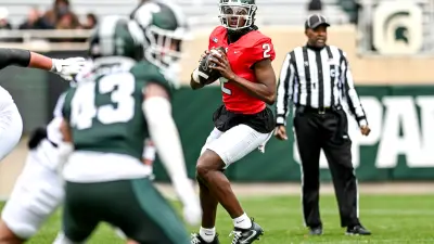 Michigan State's Aidan Chiles looks to throw during the Spring Showcase on Saturday